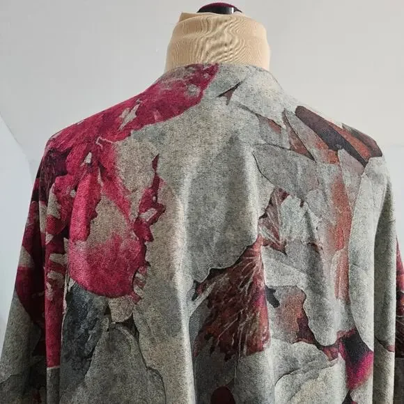 Chico's Floral Kimono Pink Gray Sweater Cardigan Bloomcore Outerwear XL Mature - Picture 7 of 11
